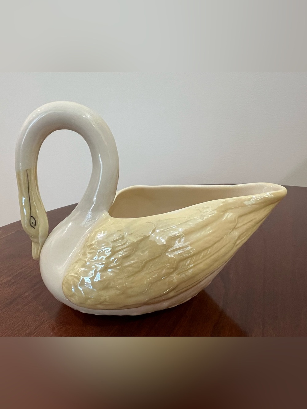 Vintage Belleek Ireland Porcelain Swan in Cream and Gold